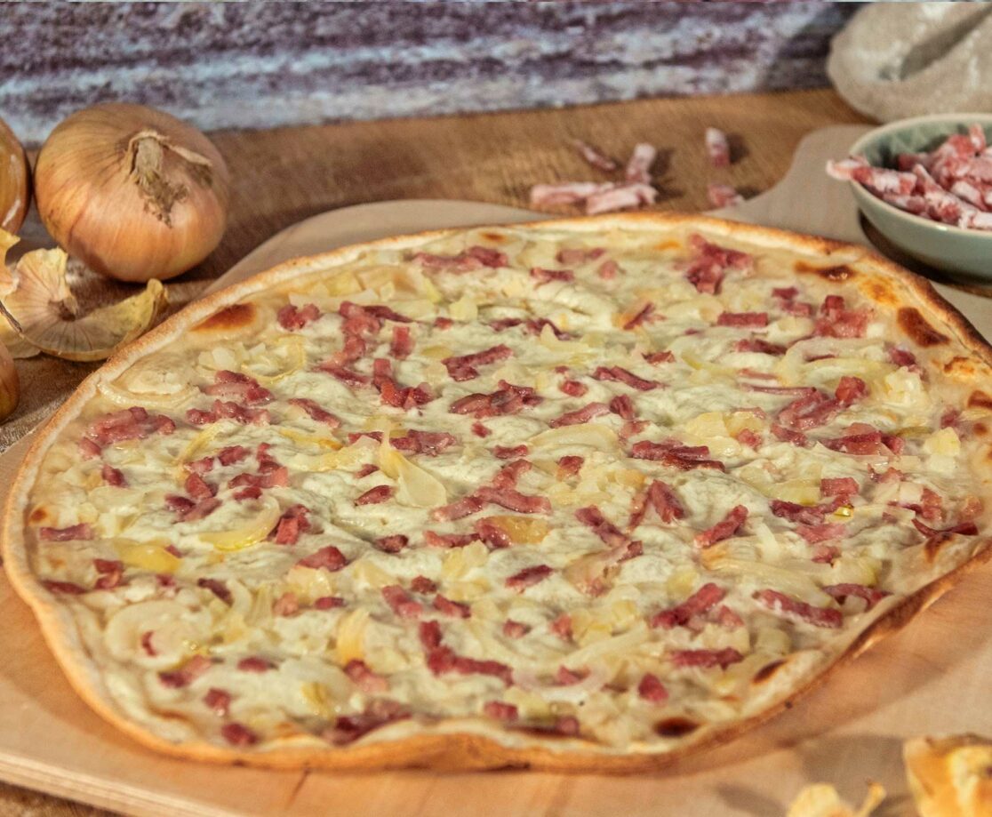 runder Flammkuchen im Eschenbräu